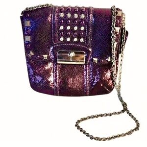 Coach Purple Metallic Kristin Studded Convertible Crossbody Clutch Bag